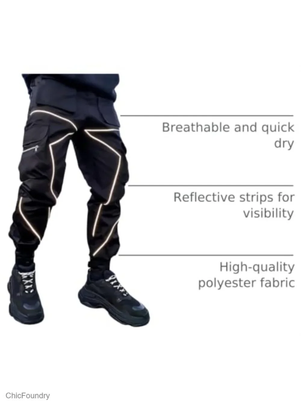 Men's Cargo Jogger Pants Reflective Stripes Technical Hip Hop Harem Pants